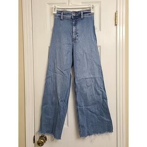 Zara Woman High Waist Light Blue Jeans Raw Hem Wide Leg 7513/241 Size 0